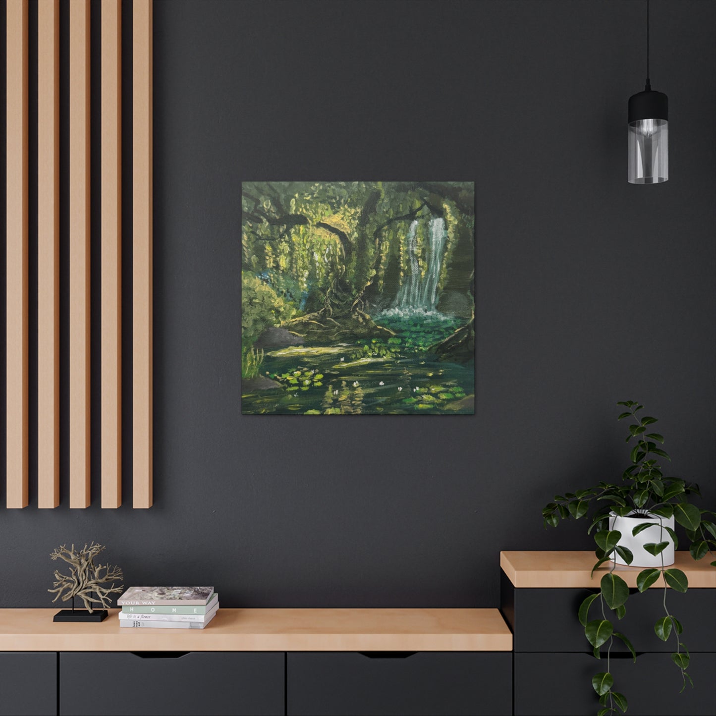Enchanted Forest Waterfall - Tranquil Nature Art Canvas Print
