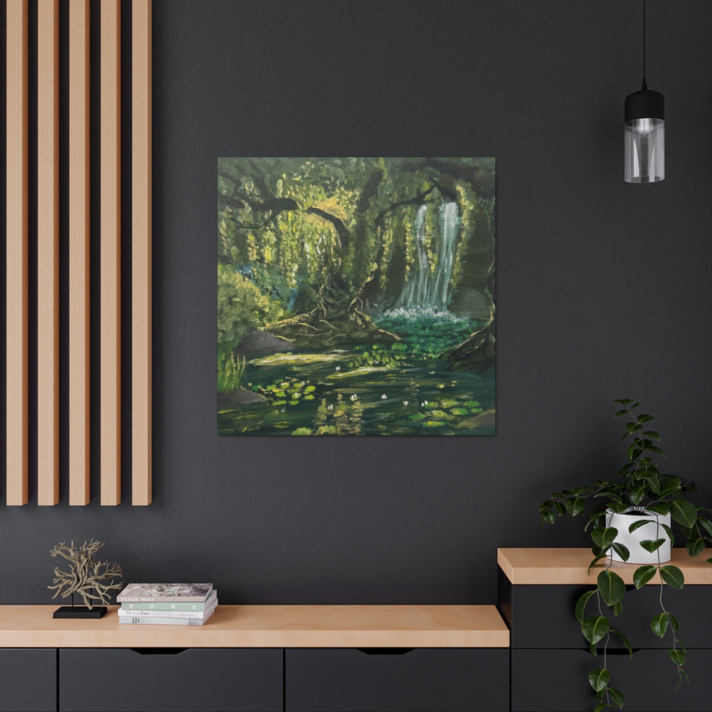 Enchanted Forest Waterfall - Tranquil Nature Art Canvas Print