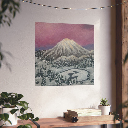 Serene Snow Peak – Winter Mountain Framed Poster Print